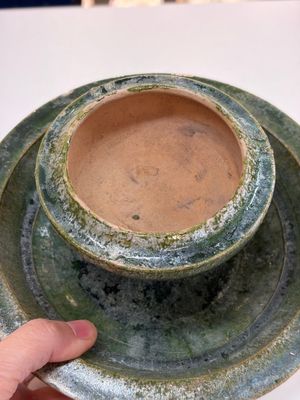 A Chinese green-glazed pottery 'Boshanlu' stemmed censer and cover, Han — photo 9