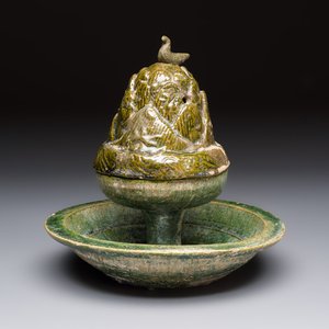 A Chinese green-glazed pottery 'Boshanlu' stemmed censer and cover, Han — photo 1