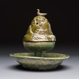 A Chinese green-glazed pottery 'Boshanlu' stemmed censer and cover, Han — photo 2