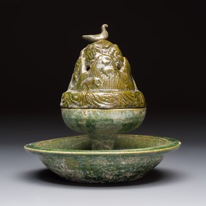 A Chinese green-glazed pottery 'Boshanlu' stemmed censer and cover, Han — photo 4