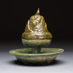 A Chinese green-glazed pottery 'Boshanlu' stemmed censer and cover, Han — photo 5
