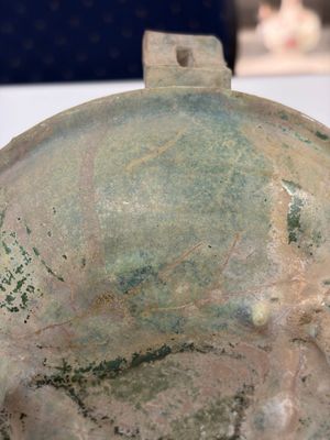 A Chinese green-glazed pottery ritual tripod food vessel with handles, 'Ding 鼎', Han — photo 15