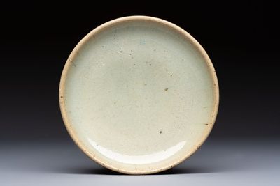 A Chinese green 'Jun' plate, Tian Hu Shan 天湖山 mark, Yuan