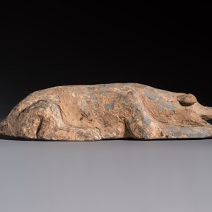A Chinese grey pottery model of a reclining dog, Han — photo 4