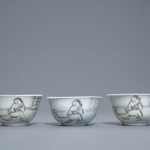 A Chinese grisaille 15-piece tea service with 'brothel' design, Yongzheng/Qianlong — photo 14