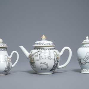 A Chinese grisaille 15-piece tea service with 'brothel' design, Yongzheng/Qianlong — photo 20