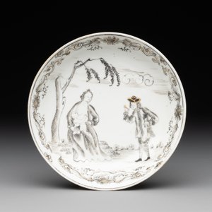 A Chinese grisaille and gilt-decorated 'European subject' cup and saucer, Qianlong — photo 2