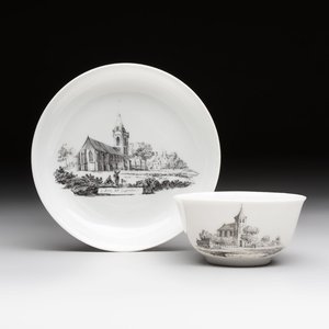 A Chinese grisaille 'Castricum, Blaricum and Workum' cup and saucer, Qianlong — photo 1