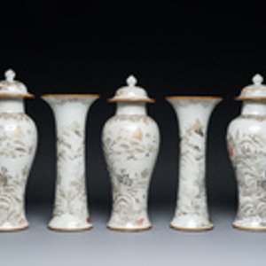 A Chinese grisaille garniture of five 'landscape' vases, Yongzheng — photo 2
