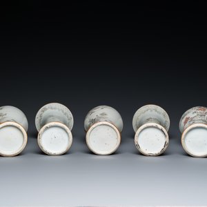A Chinese grisaille garniture of five 'landscape' vases, Yongzheng — photo 6