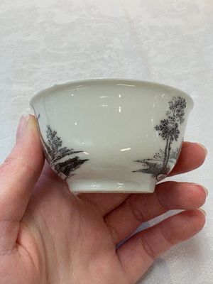 A Chinese grisaille 'Hoorn, Aspen and Valkenburg' cup and saucer, Qianlong — photo 2