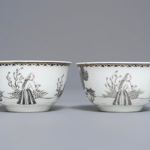 A Chinese grisaille 'immortals and tiger' plate and a pair of 'jesuit' cups and saucers, Qianlong — 照片 7