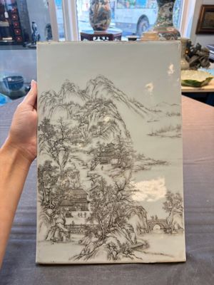 A Chinese grisaille 'mountainous landscape' plaque, 19th C. — photo 1