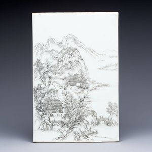 A Chinese grisaille 'mountainous landscape' plaque, 19th C. — photo 1