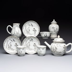 A Chinese grisaille semi-erotic 'La Nourriture' nine-piece tea service, Qianlong — foto 1