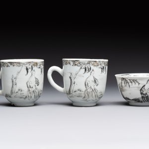 A Chinese grisaille semi-erotic 'La Nourriture' nine-piece tea service, Qianlong — foto 4