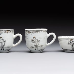 A Chinese grisaille semi-erotic 'La Nourriture' nine-piece tea service, Qianlong — foto 6