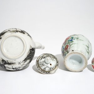 A Chinese grisaille teapot and a famille rose tea caddy, Yongzheng — photo 7