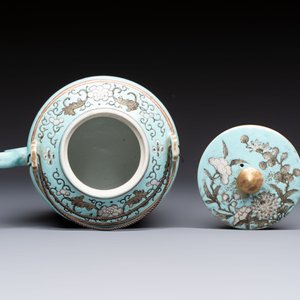 A Chinese grisaille turquoise-ground Dayazhai-style teapot and cover, Guangxu mark and of the period — photo 7