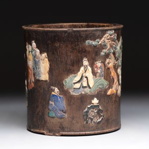 A Chinese hardstone, mother-of-pearl and silver embellished zitan bitong, Chongzhen mark, 17/18th C. — foto 4