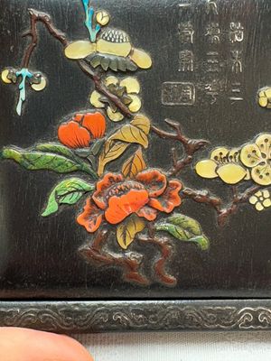 A Chinese hardstone, mother-of-pearl and silver embellished zitan box, Zhou Zhi 周製 mark, 18th C. — photo 9
