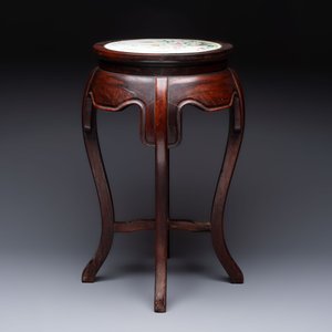 A Chinese hardwood stand with a mounted famille rose plaque, Republic — photo 6