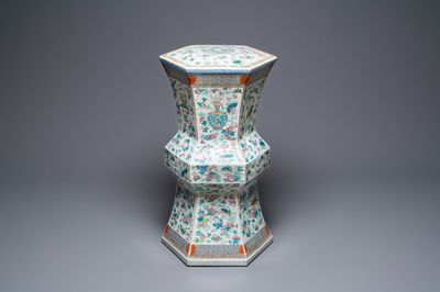 A Chinese hexagonal famille rose garden seat, 19th C.