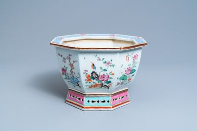 A Chinese hexagonal famille rose jardinière, Qianlong