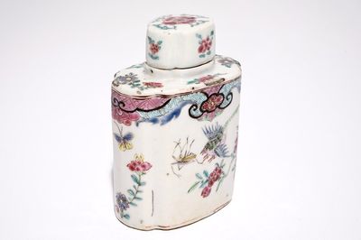A Chinese hexagonal famille rose tea caddy, Qianlong