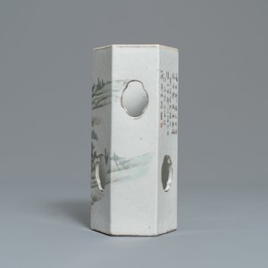 A Chinese hexagonal qianjiang cai hat 'landscape' hat stand, 19/20th C. — 照片 4