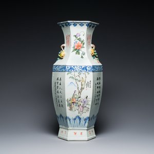 A Chinese hexagonal qianjiang cai vase, signed Hui Ru Shi 慧如氏, dated 1910 — 照片 1