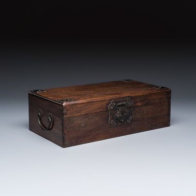 A Chinese hongmu box and cover with bronze mounts, 20th C.