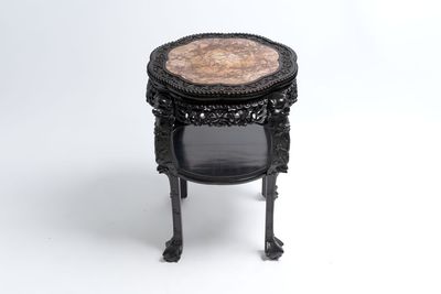 A Chinese hongmu two-tier stand with marble top, Canton 19th C.