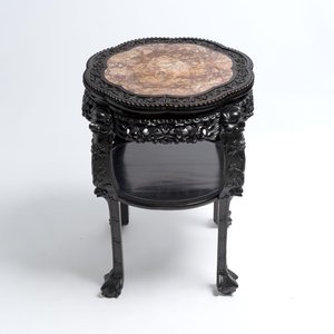 A Chinese hongmu two-tier stand with marble top, Canton 19th C. — photo 1