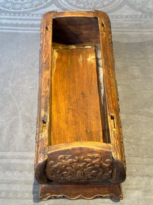 A Chinese Huanghuali wood coffin-shaped offering box and cover with mountainous landscape design, 17/18th C. — photo 19