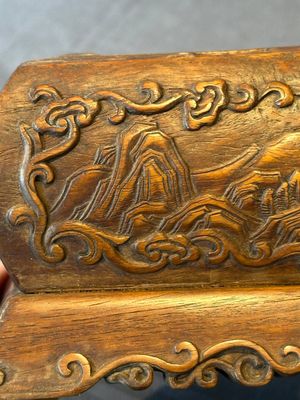 A Chinese Huanghuali wood coffin-shaped offering box and cover with mountainous landscape design, 17/18th C. — photo 21