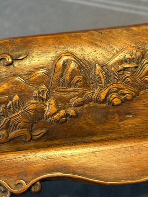 A Chinese Huanghuali wood coffin-shaped offering box and cover with mountainous landscape design, 17/18th C. — photo 22