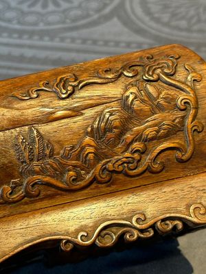 A Chinese Huanghuali wood coffin-shaped offering box and cover with mountainous landscape design, 17/18th C. — photo 24