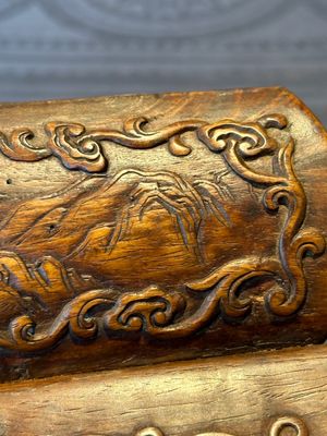 A Chinese Huanghuali wood coffin-shaped offering box and cover with mountainous landscape design, 17/18th C. — photo 27