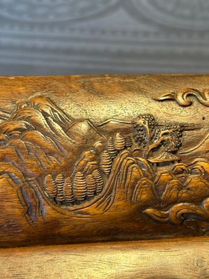 A Chinese Huanghuali wood coffin-shaped offering box and cover with mountainous landscape design, 17/18th C. — photo 28