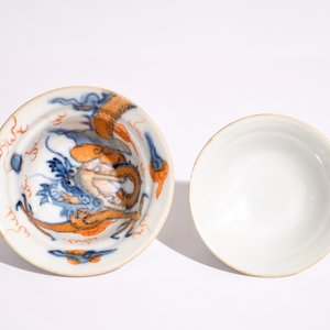 A Chinese Imari-style covered cup and saucer with dragons, Kangxi — 照片 9