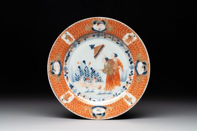 A Chinese Imari-style 'Parasol Ladies' plate after Cornelis Pronk, Qianlong