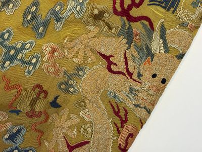 A Chinese imperial yellow-ground embroidered silk 'Nine Symbols' lady's 'Dragon' robe, 'Ji Fu' 吉服, 19th C. — foto 4