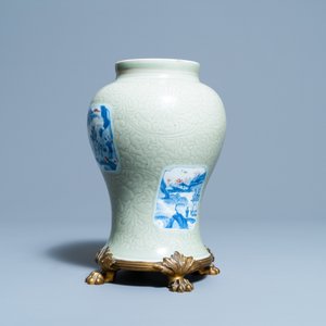A Chinese incised celadon-glazed vase with blue, white and copper red panels, Kangxi — photo 4