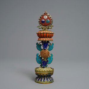 A Chinese inlaid gilt bronze and cloisonné Buddhist altar ornament, 19th C. — photo 1