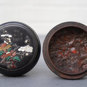 A Chinese inlaid wood seal paste box and cover with inscription, 18/19th C. — photo 23