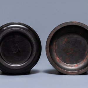 A Chinese inlaid wood seal paste box and cover with inscription, 18/19th C. — photo 3