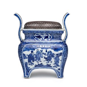 A Chinese inscribed blue and white two-handled 'Immortals' censer — foto 2