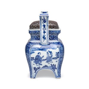 A Chinese inscribed blue and white two-handled 'Immortals' censer — foto 5