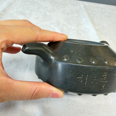 A Chinese inscribed Yixing stoneware teapot with a buffalo finial — photo 6
